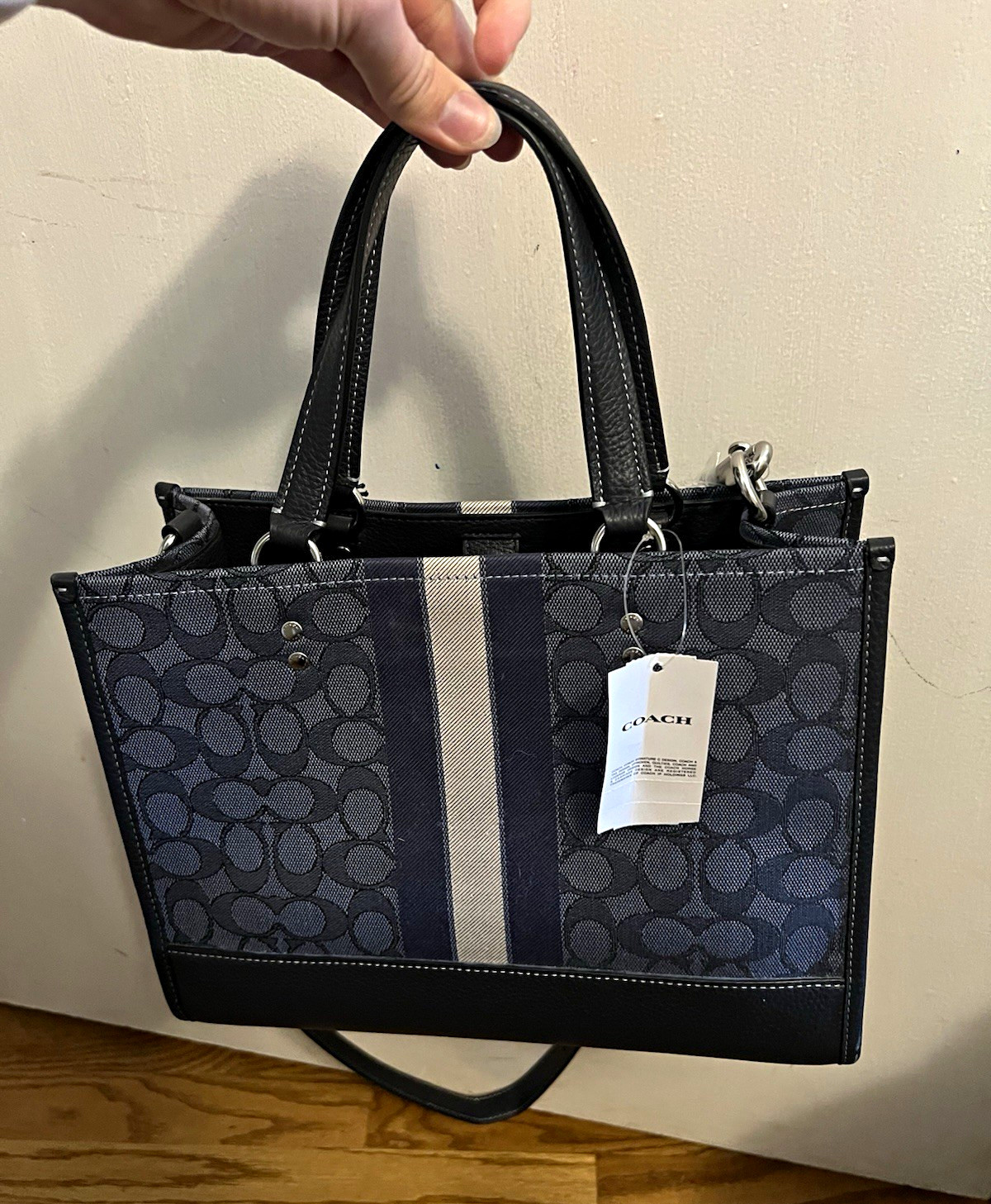 Coach Signature C Gallery Tote Navy Multi Snap Closure w/ Detachable Strap