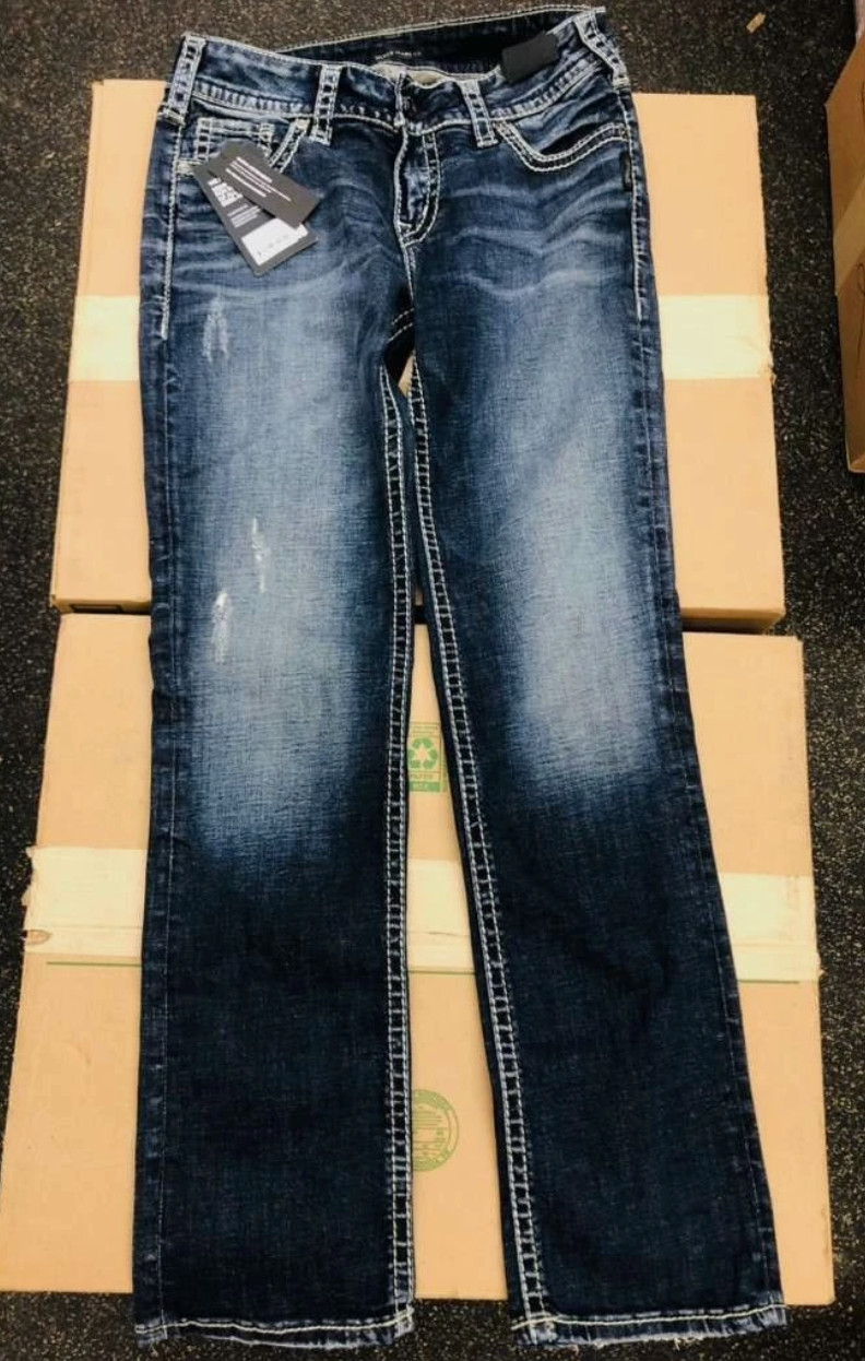 Silver Jeans Co. Suki Mid Rise Curvy Fit Straight Leg Jeans 29W x 30L Dark Blue