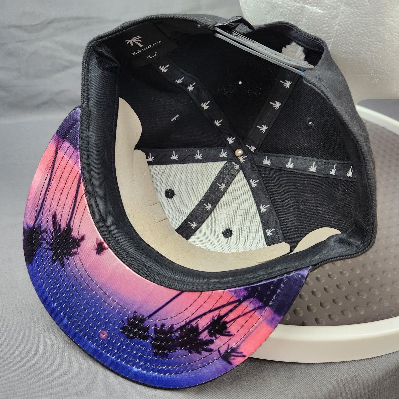 BLVD Trees Hat Cap Snap Back Black Pink Purple Sunset Palm Tree Graphic Mens