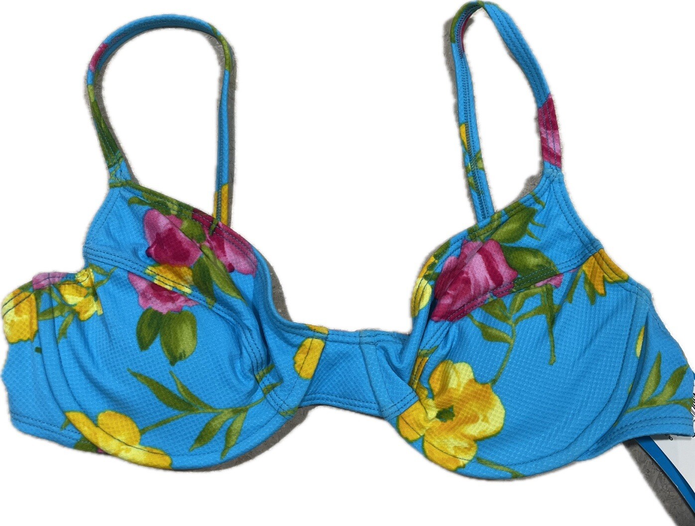 Sessa Neon Blue Floral Padded Bikini High Cut Waist Bikini Swimsuit Size 14 NWT
