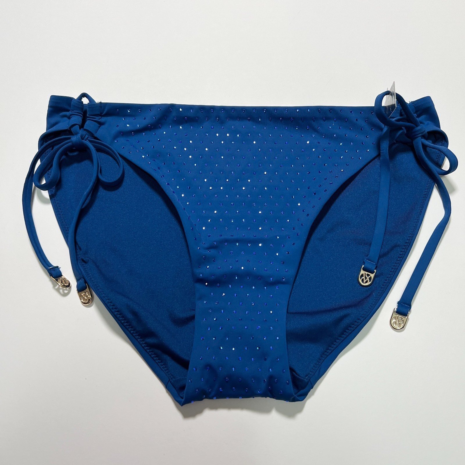 Victoria Secret XL Bikini Bottom DOUBLE Side Tie Shine Sapphire Blue