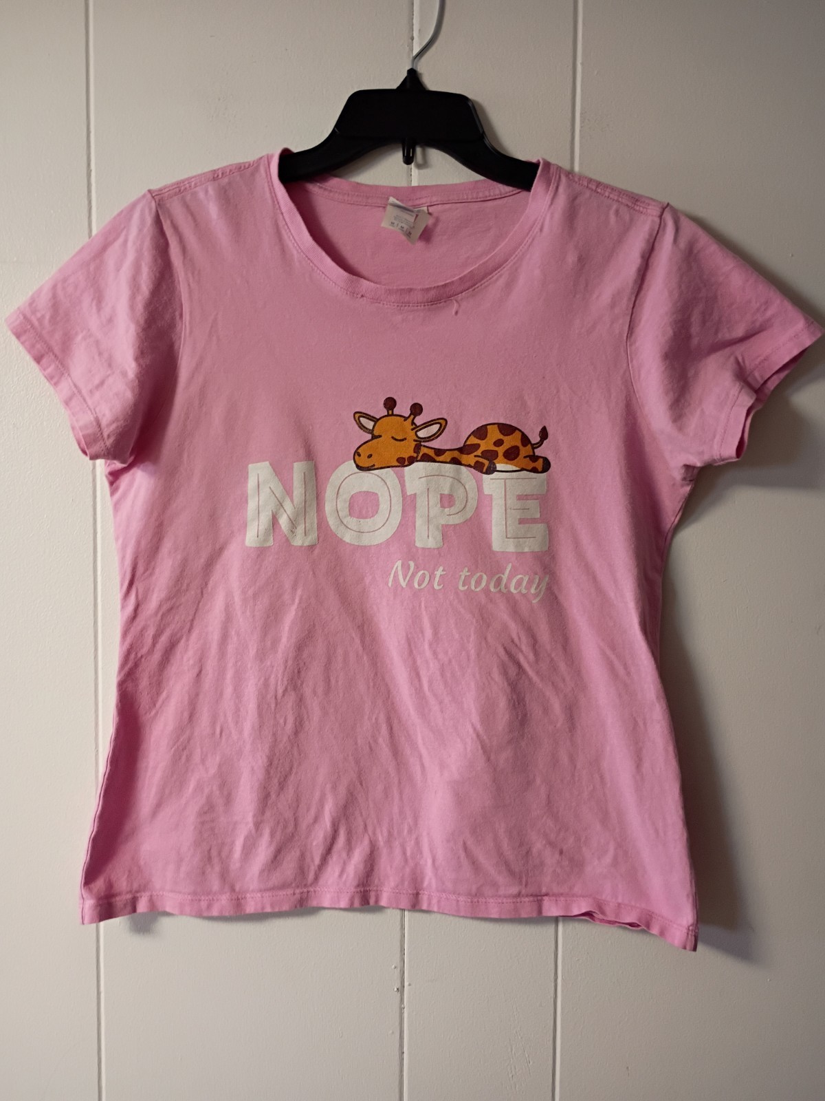 Screen Printed Women Pink T-shirt Size M ” Nope “
