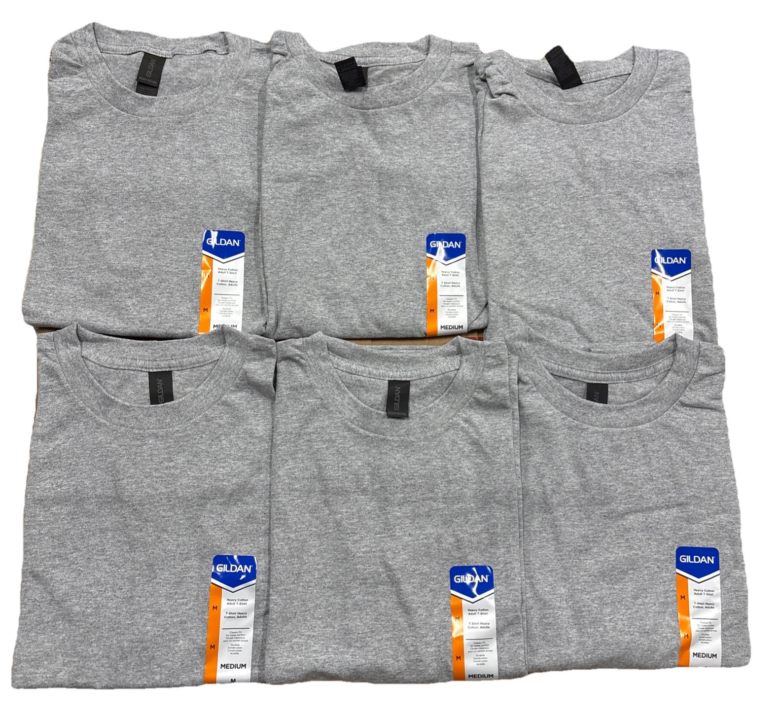 Gildan G5000 Sport Grey Heavy Cotton Adult Y-Shirt 6 Pack