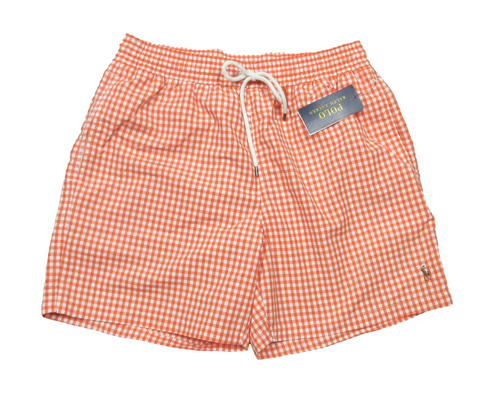 Polo Ralph Lauren Men’s Orange Gingham Check Graphic Swim Trunks