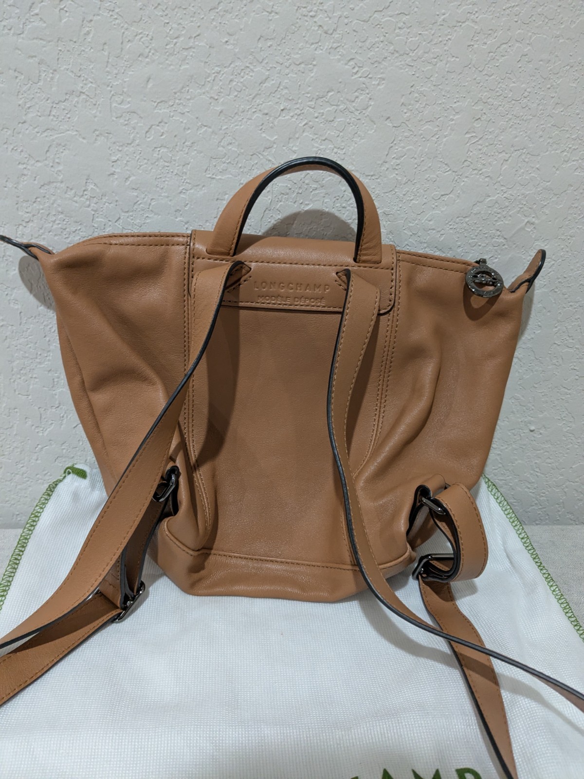Longchamp Top Handle Backpack (tan leather)