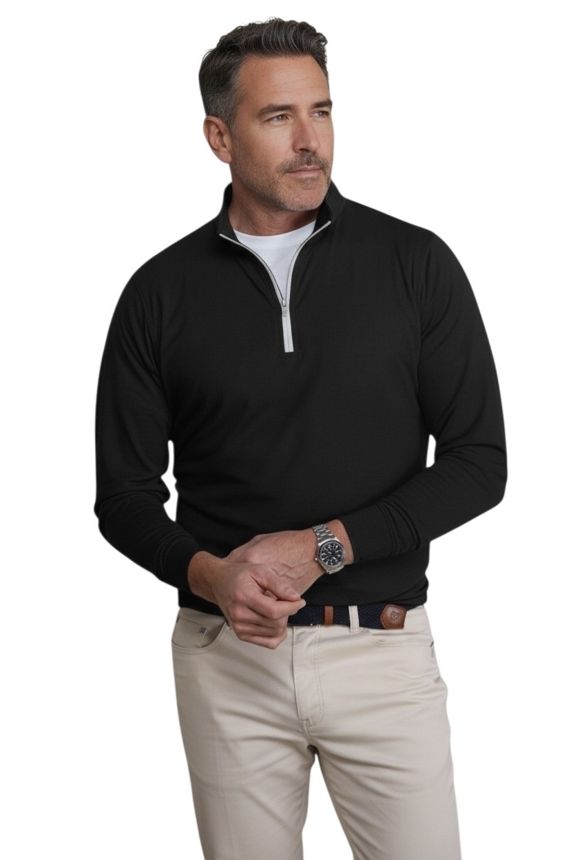 New Collars & Co Mens DriRelease Performance Black 1/4 Zip Pullover NWT