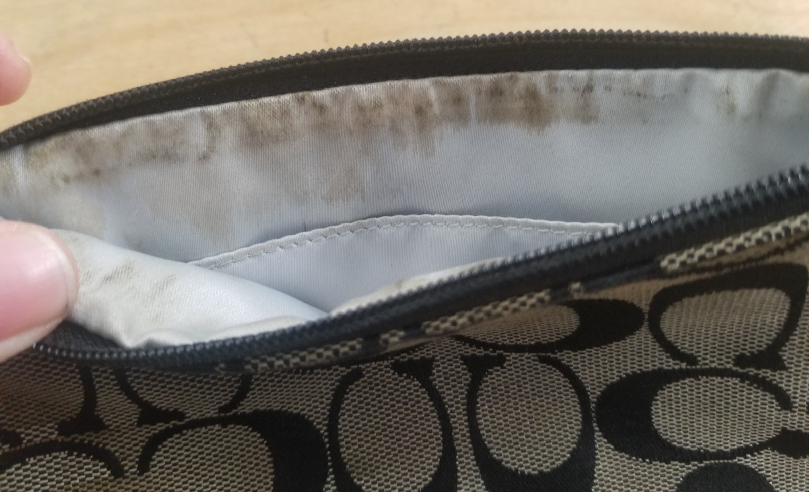 Coach Wristlet Monogram Black Grey Signature Top Zip Wallet Pouch