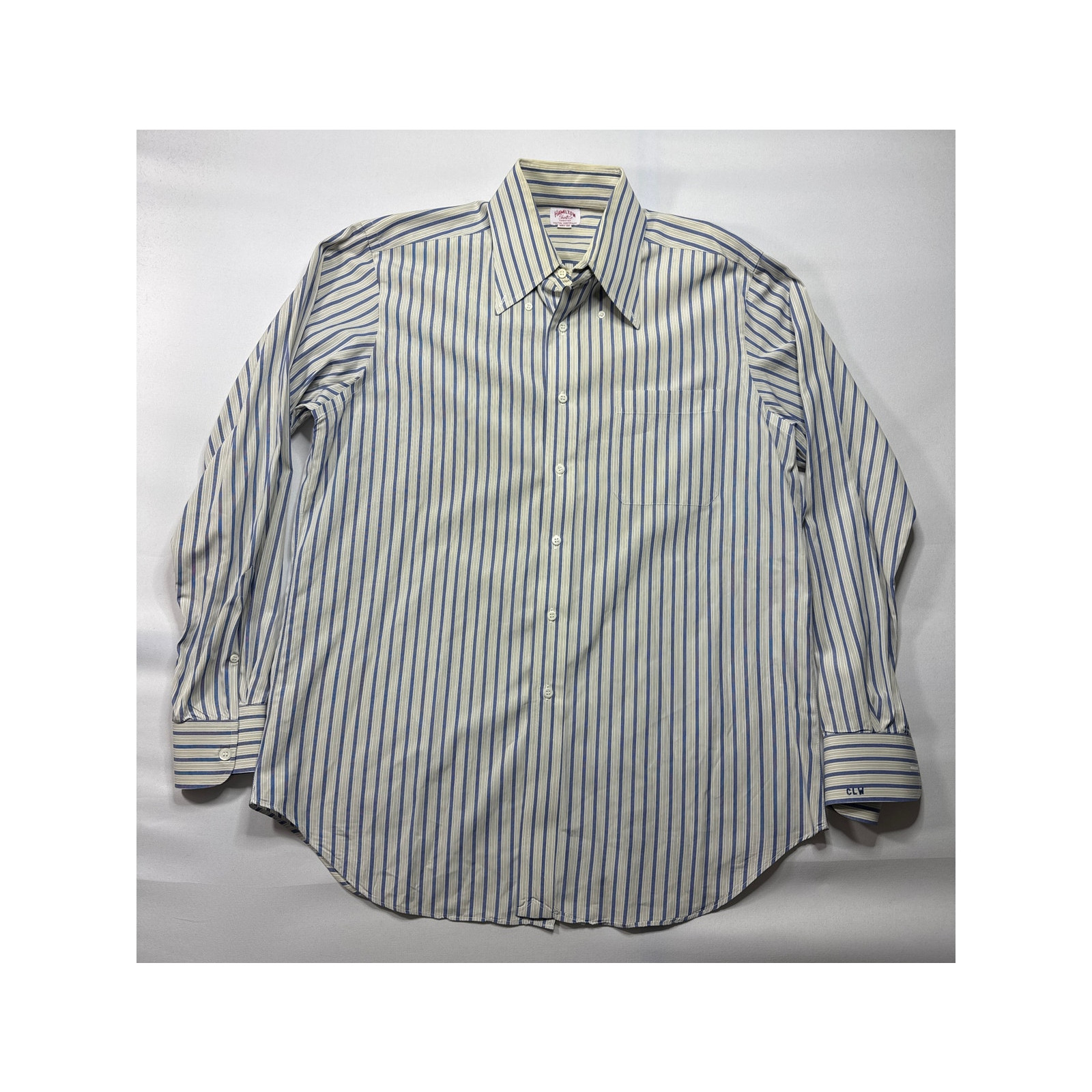 Hamilton Shirt Co. May ’00 Men’s Long Sleeve Blue Yellow Striped Dress Shirt -XL
