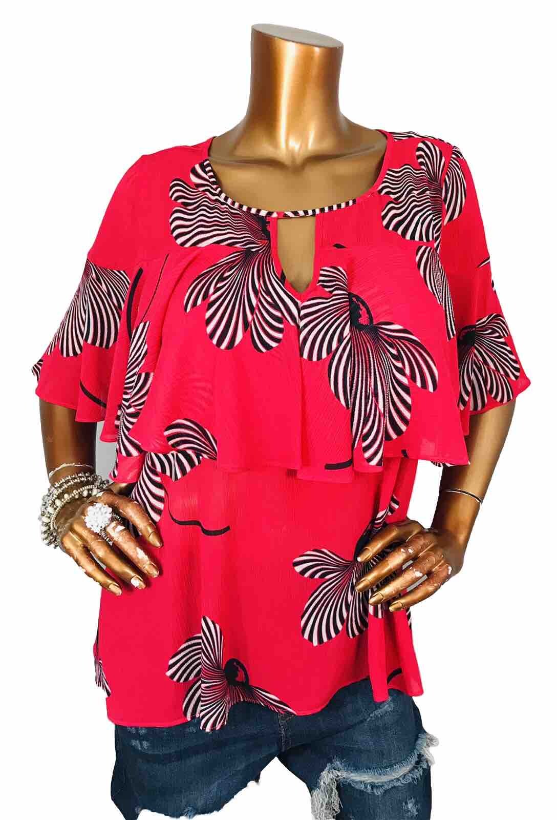 Ann Taylor M Top NWT Floral Lite Wgt Loose Fit Blouse Ruffled Sheer Short Slv