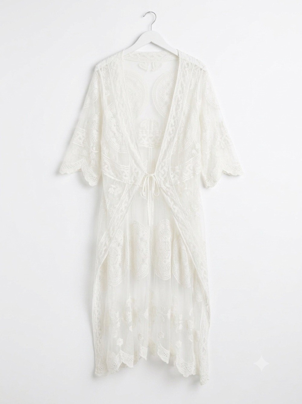 Whimsical Off White Lace Sheer Kimono Duster Cardigan Swim Coverup Boho romantic