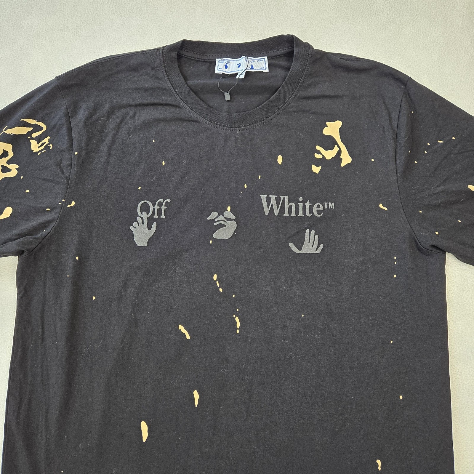 Off-White Shirt Mens 2XL Black Paint Splatter Arrow Back Graphic Tee Streetwear