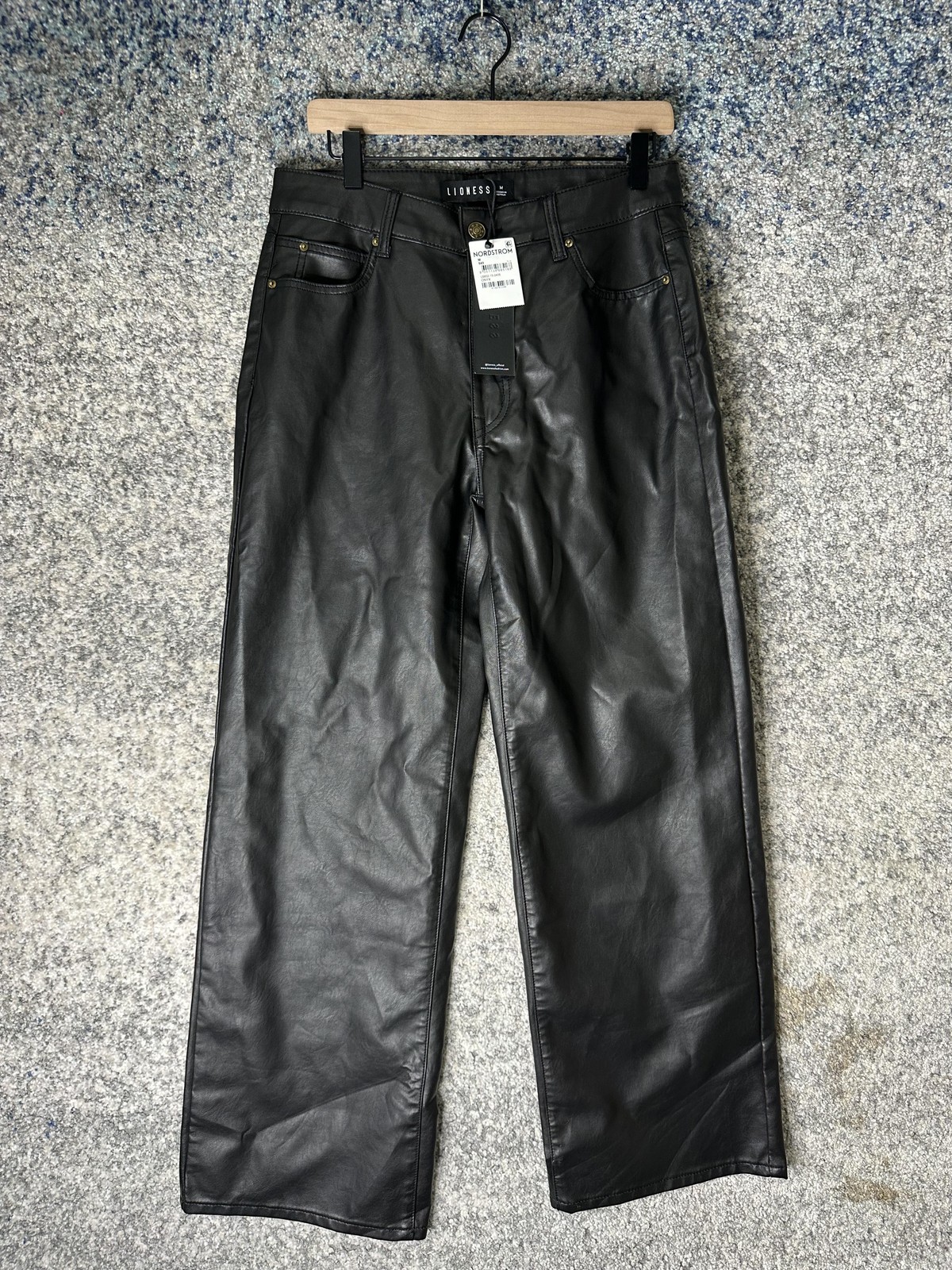 Lioness Pants Womens Medium Black Faux Leather Straight Leg Dress Trousers