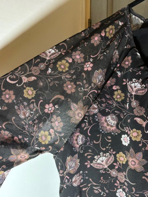 Joe Browns Sheer Floral Blouse Top Size 24 Black Long Sleeve Elastic Hem