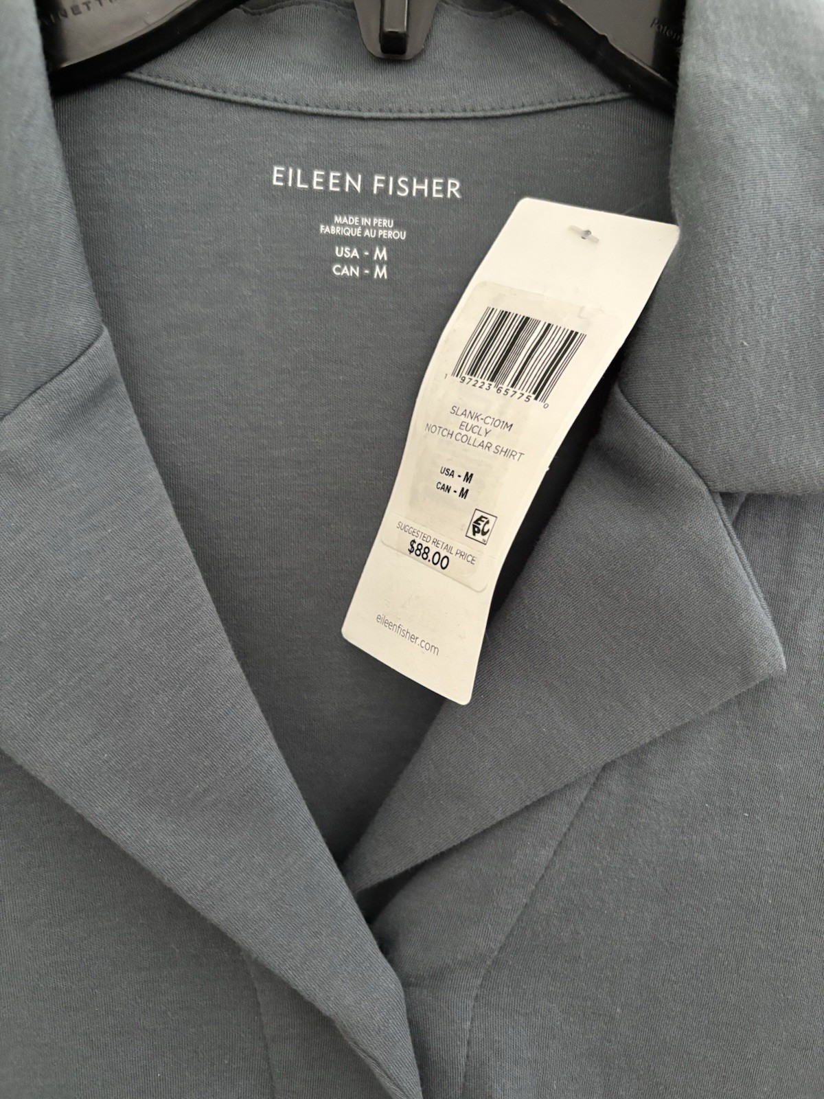 Eileen Fisher Organic Cotton Interlock Notch Collar Sleep Shirt Eucalyptus M NWT