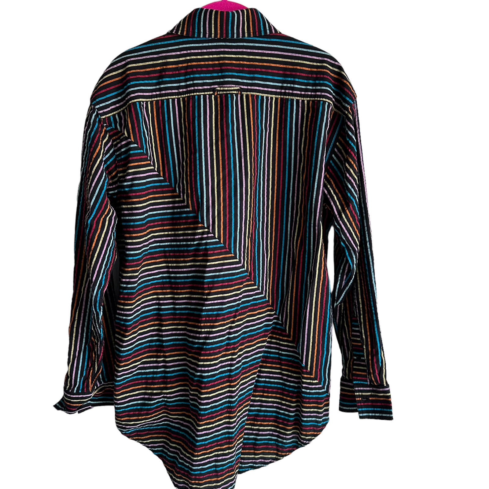 SOLID & STRIPED “The Oxford Tunic” Black Rainbow Pinstripe Ladies Button Up, M