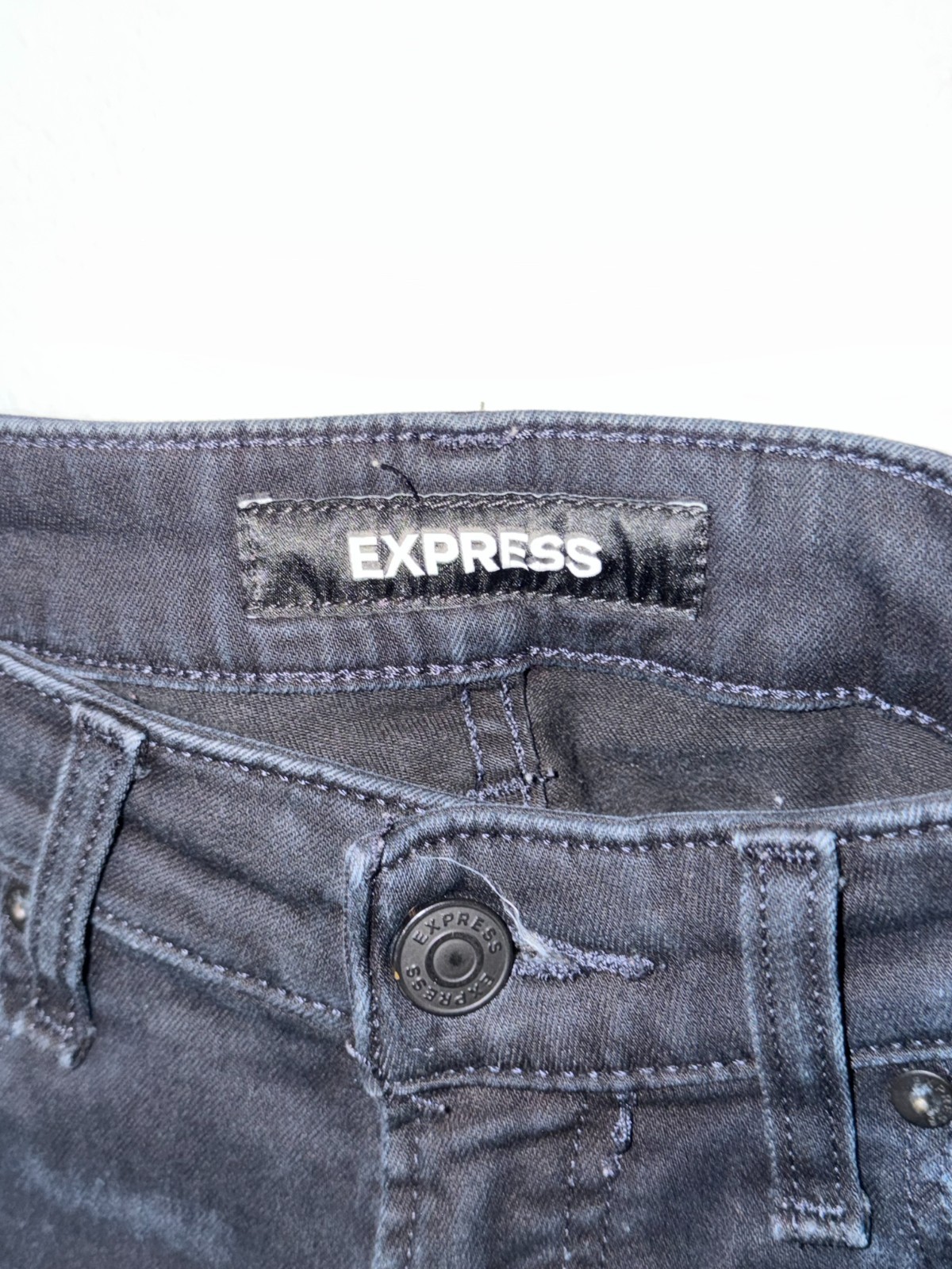Express Jeans Mens 33×30 Black Denim Cotton Straight Leg Slim-Fit Hyper Stretch