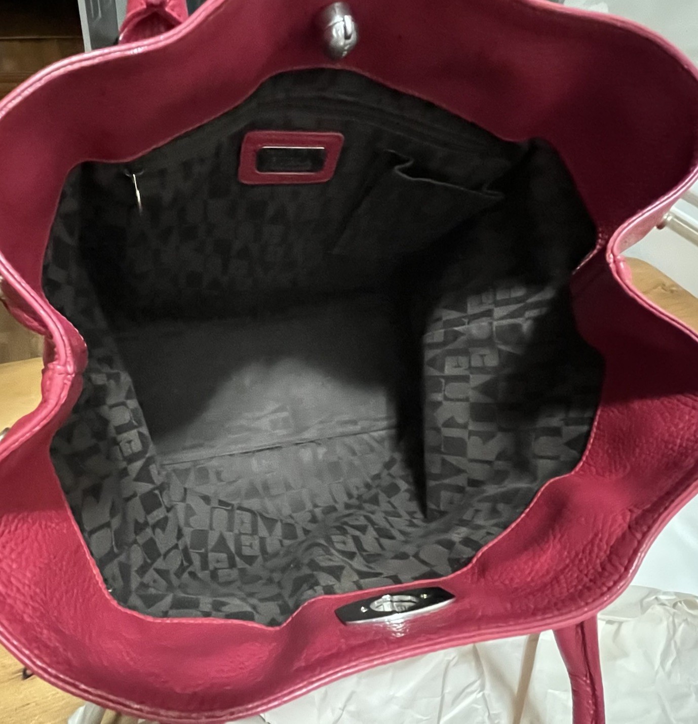 FURLA Appaloosa Bag Raspberry/Dark Pink Pebbled Leather 14×12.5×5.5” Large EUC