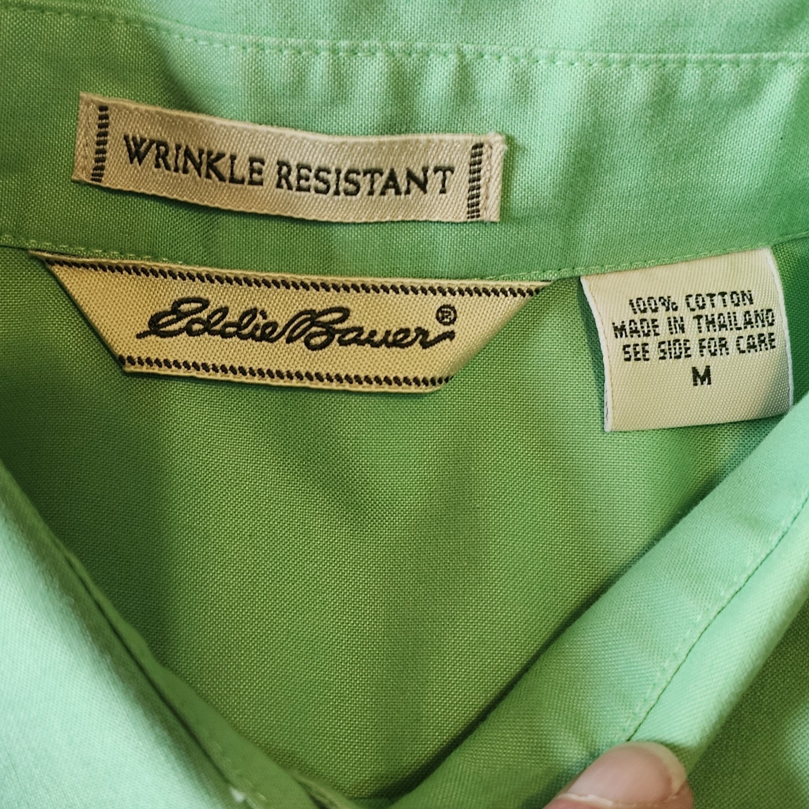 Eddie Bauer Apple Green Wrinkle Resistant Shirt Womens Sz M Cotton Long Sleeve