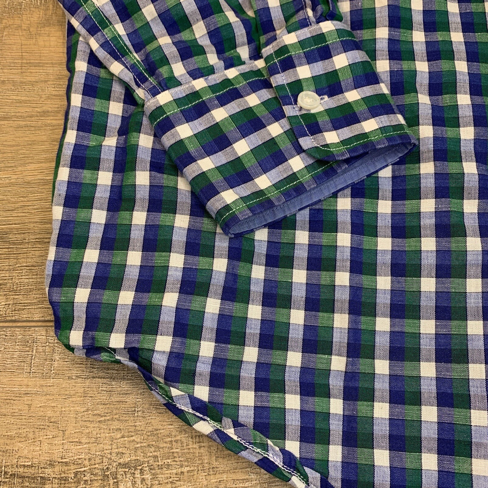 J McLaughlin Mens Long Sleeve Button Up Shirt Size Large 52% Linen Check B16