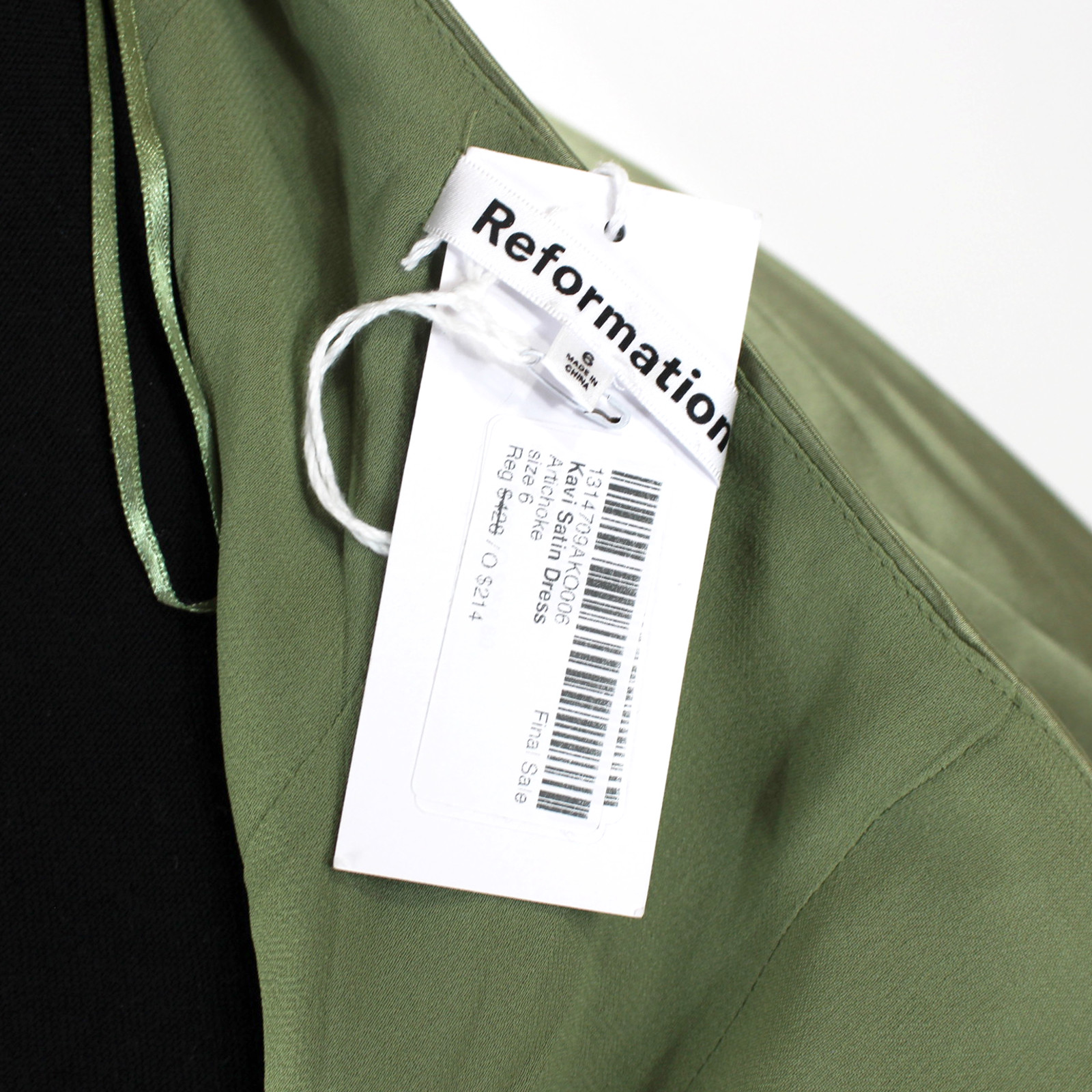 Reformation Kavi Satin Maxi Dress NEW Artichoke Green Side Slit Halter Size 6