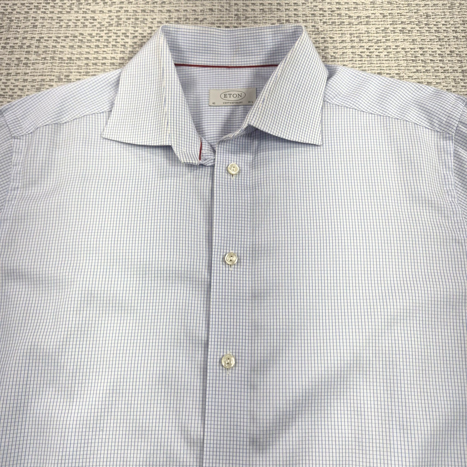 Eton Dress Button Up Shirt Mens 16.5 42 Blue Check Contemporary Long Sleeve