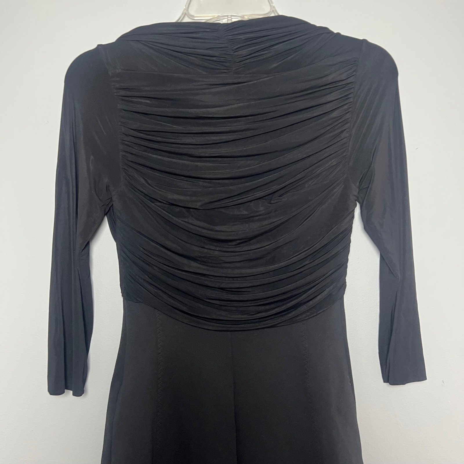 Max Mara Black Ruched Sheath Dress IT 40 US 4 3/4 Sleeve V-Neck Made in Italy