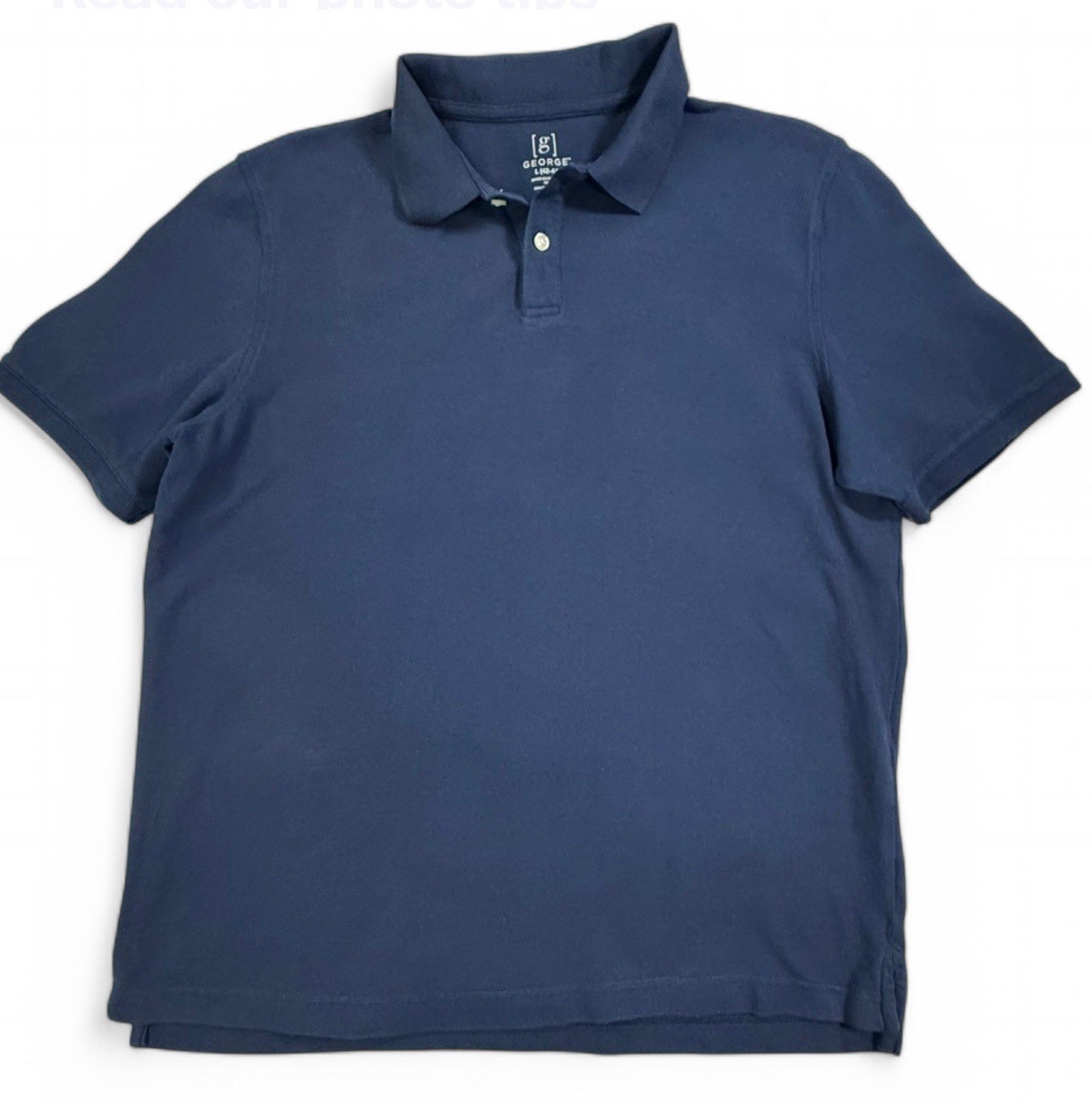GEORGE NAVY BLUE POLO SHIRT, SIZE L (42-44), CHEST 45 IN, LENGTH 26.5 IN