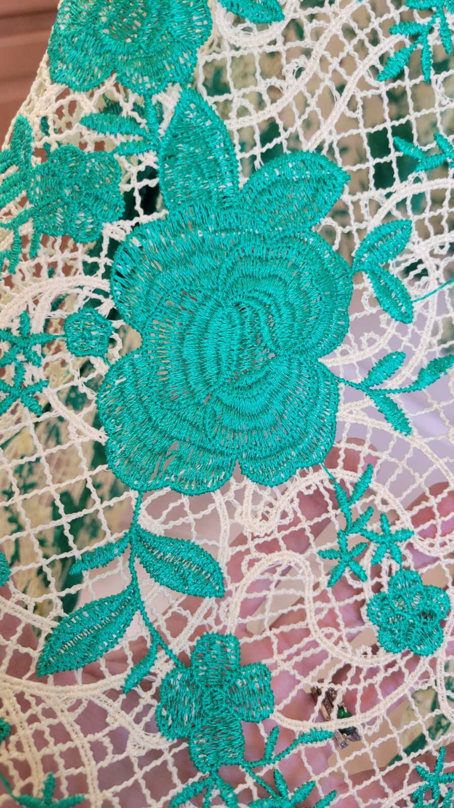 Dillards Alex Marie green/cream crochet midi dress sz 4 NWT
