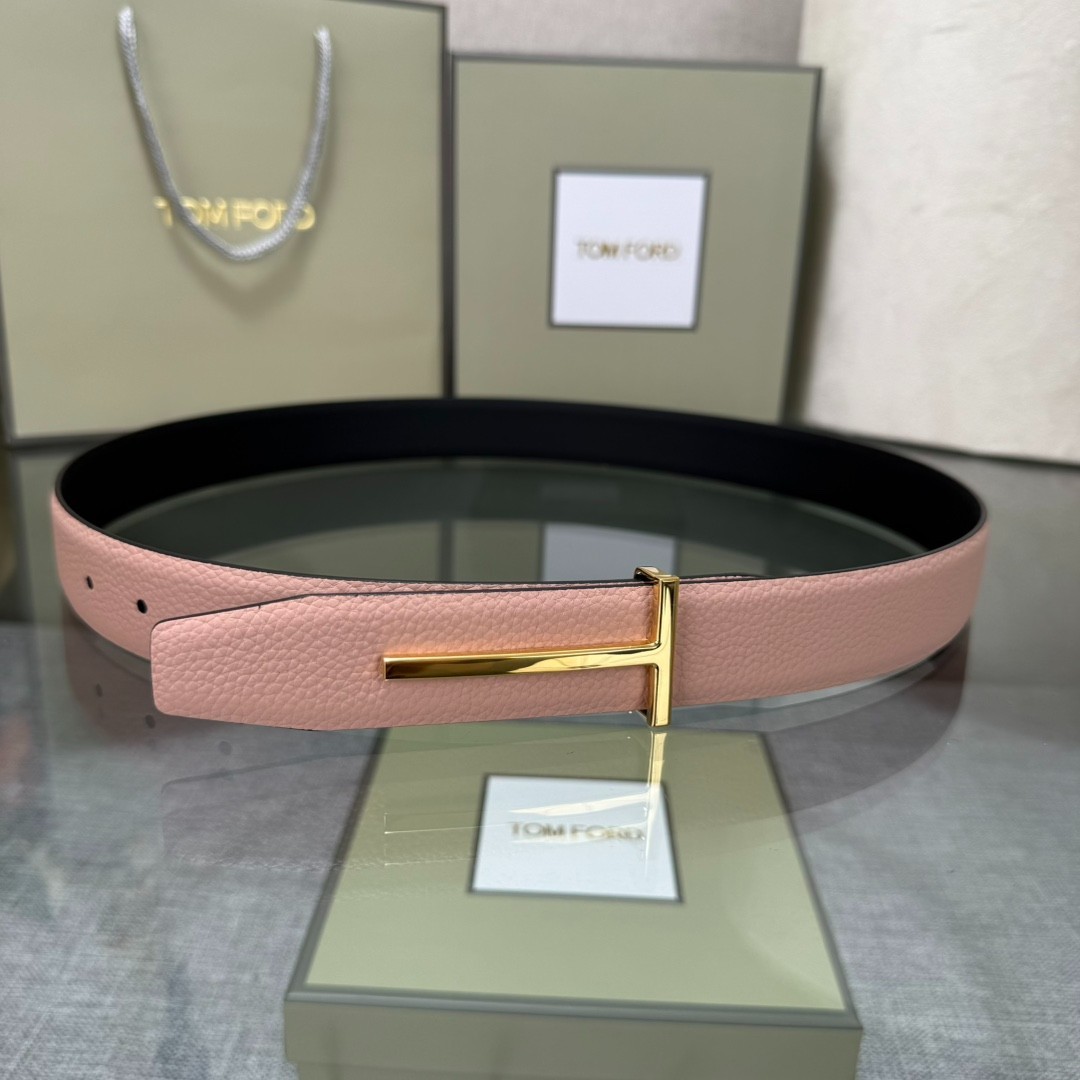 Authentic Tom Ford Reversible Leather T-Buckle Belt Luxury Designer Fashion