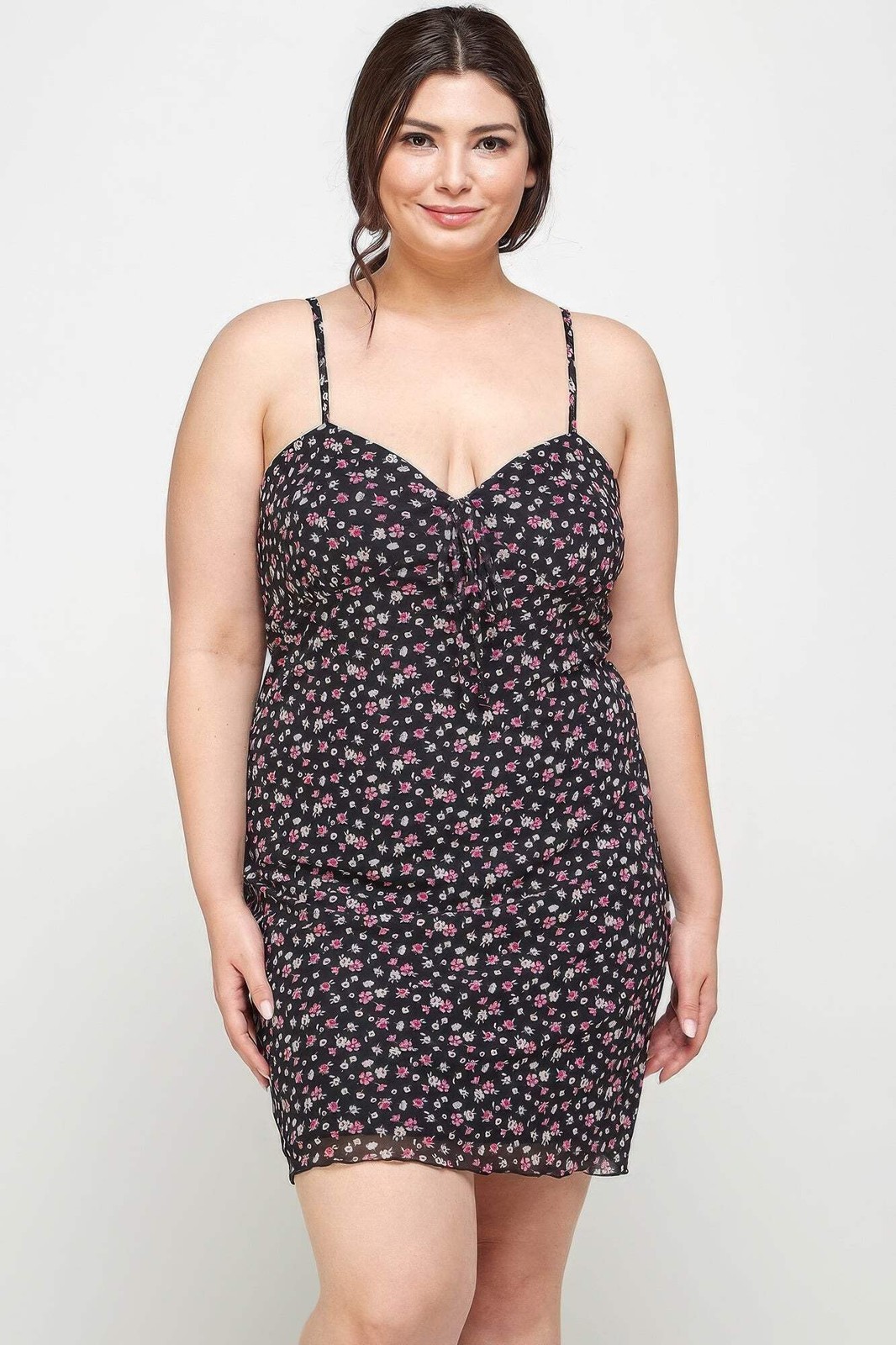 Ditsy Floral Print On Mesh Fabric Cami Dress