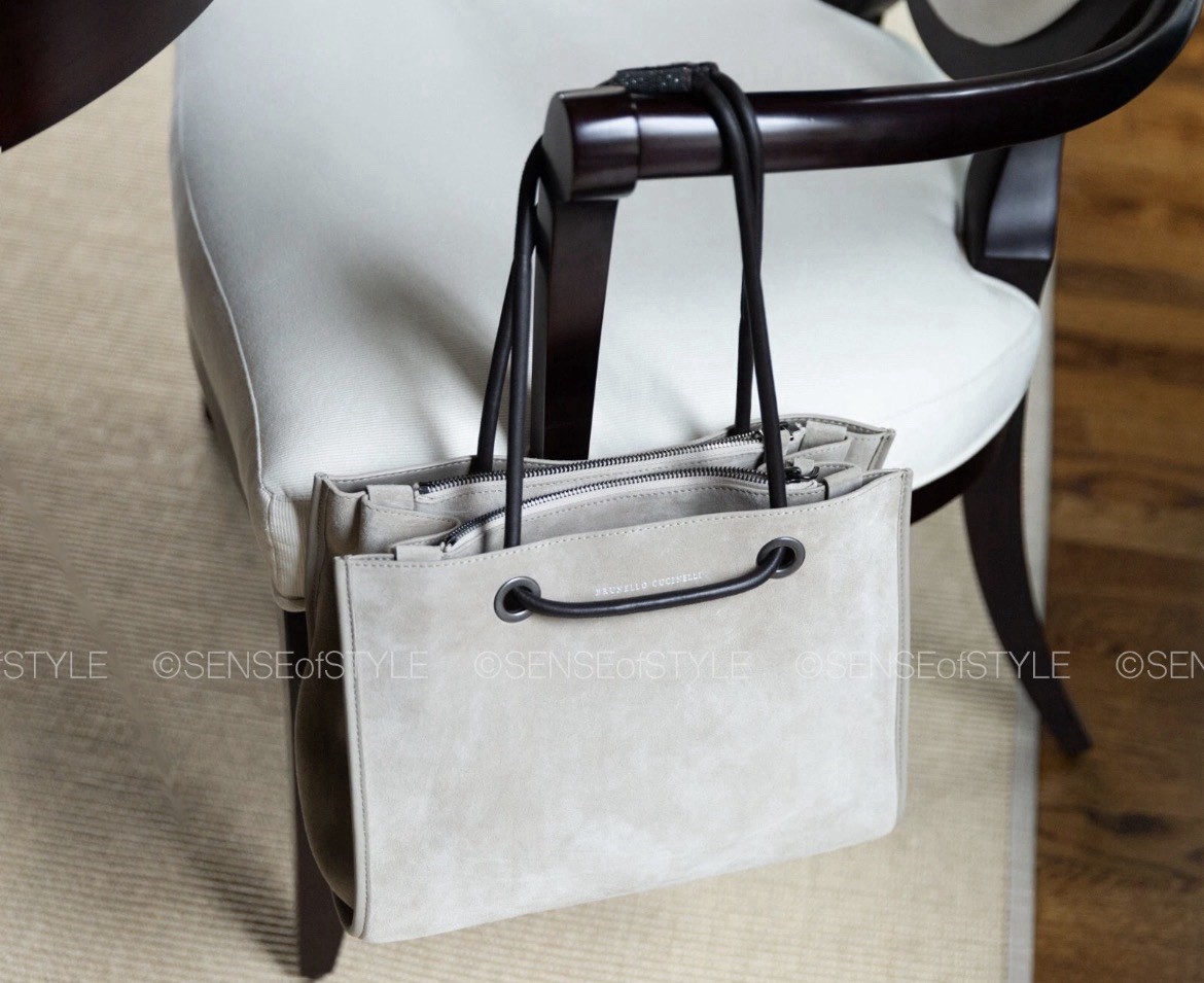 Brunello Cucinelli Earth Suede Handbag Leather Handles Tote Shoulder Bag