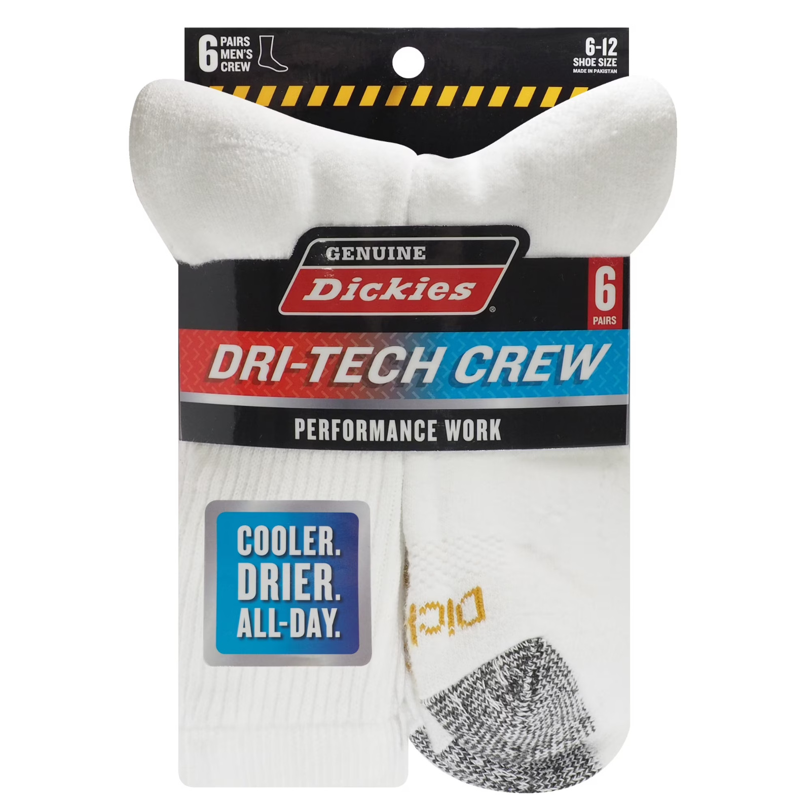 Dickies Genuine 5-Pair Work Men’s Socks, Size 6-12- White/Grey