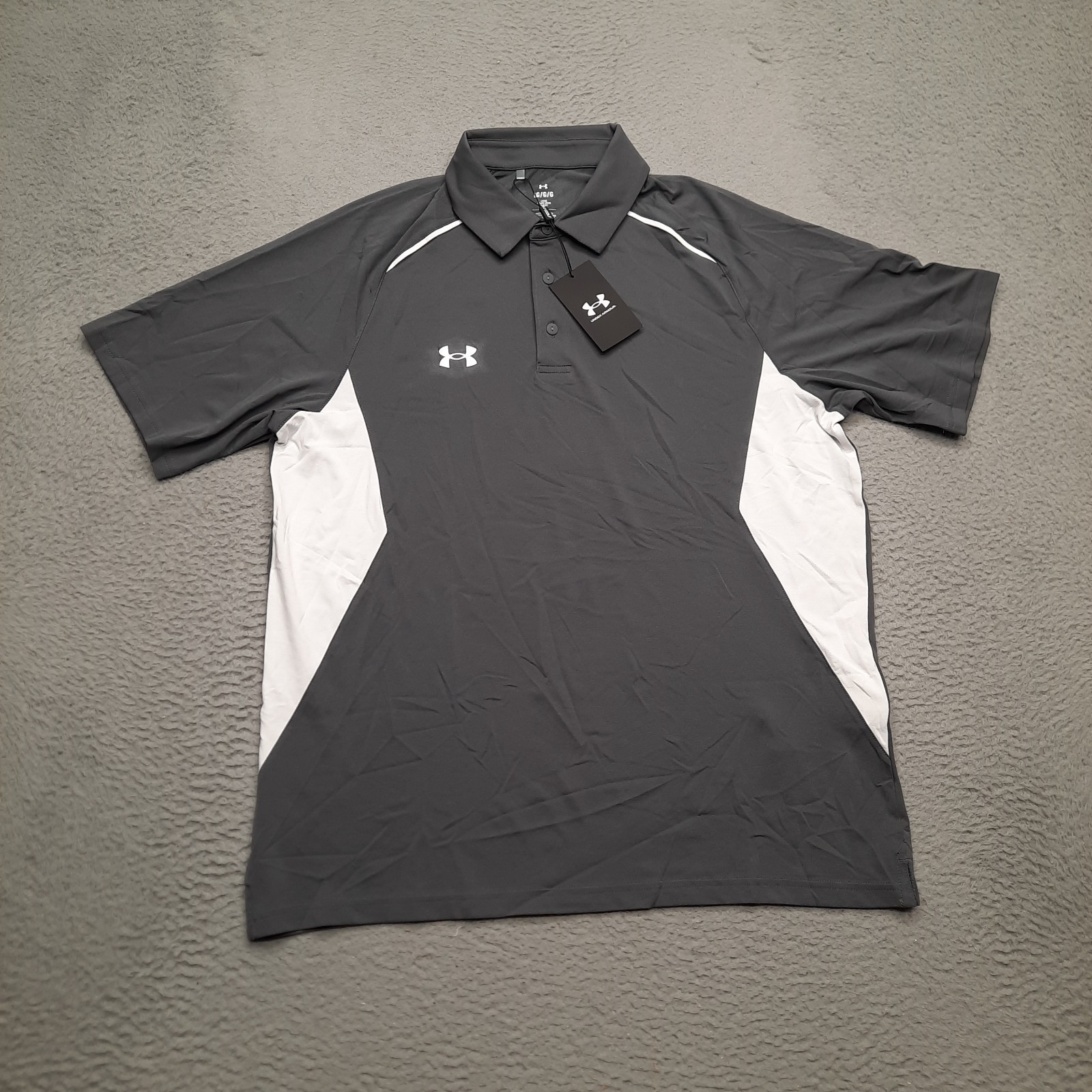 Under Armour Title Golf Polo Mens Large Gray White Short Sleeve 1383263-025