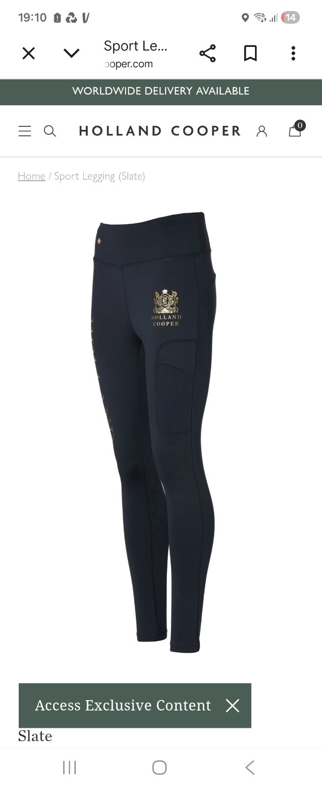 HOLLAND COOPER SPORT LEGGING IN BLACK/GOLD. UK MEDIUM.