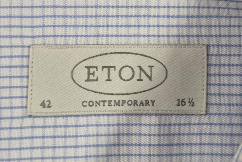 Eton Dress Button Up Shirt Mens 16.5 42 Blue Check Contemporary Long Sleeve