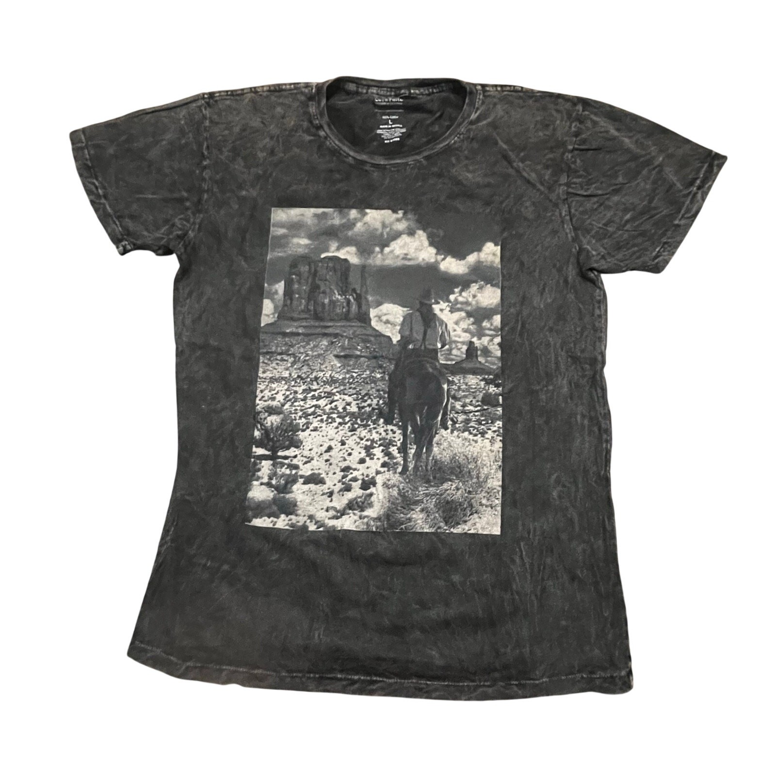 Cut & Paste Graphic T Shirt Mens L Western Cowboy Desert Vintage Style Black