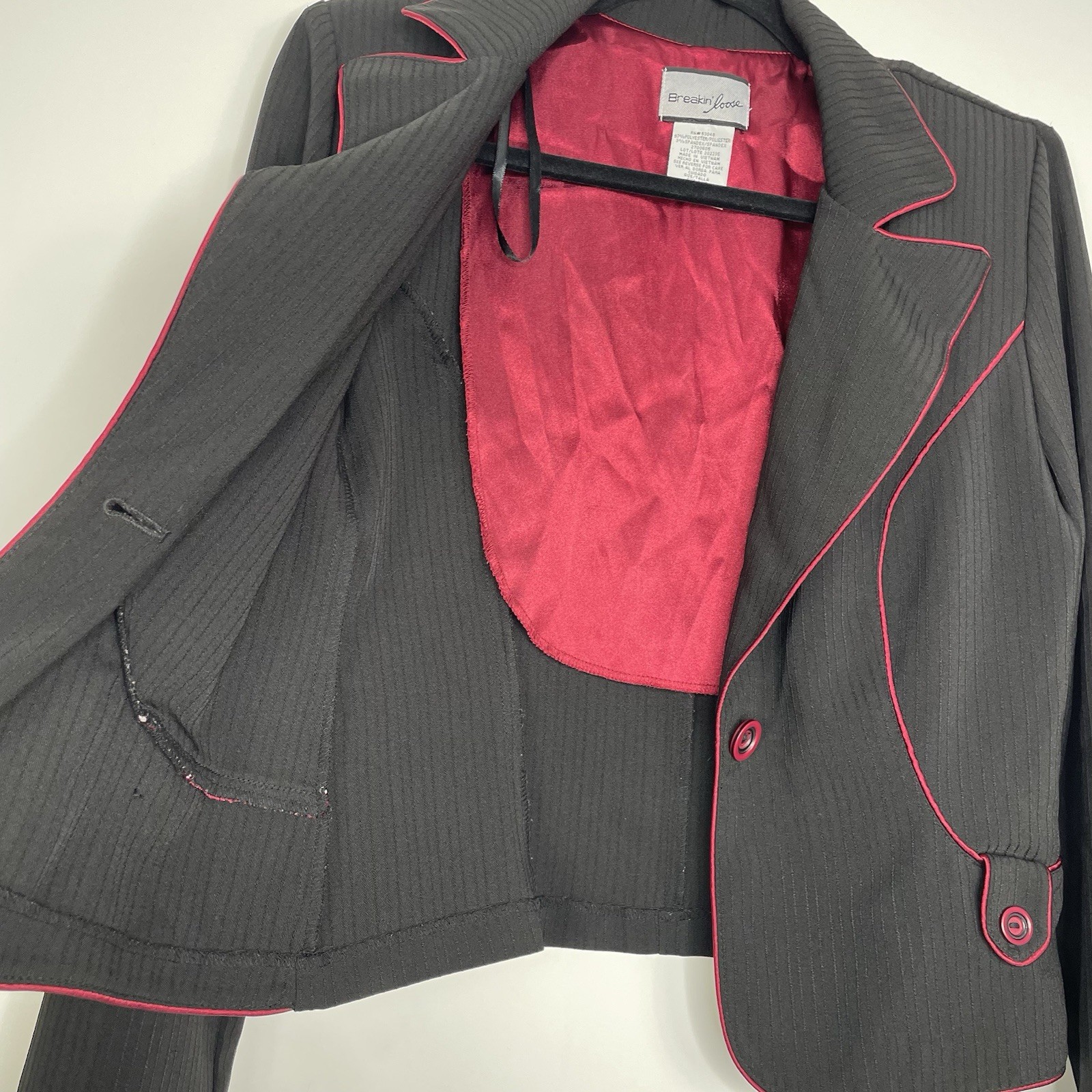 Y2K Breakin’ Loose Blazer Jacket Womens Size 9/10 Black Red Trim Vamp Goth Vtg