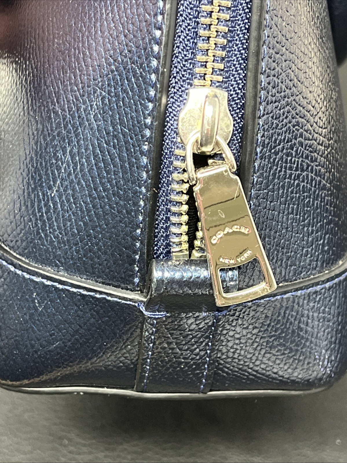 Coach Mini Sierra Satchel handbag Metallic Blue leather Crossbody Flaws