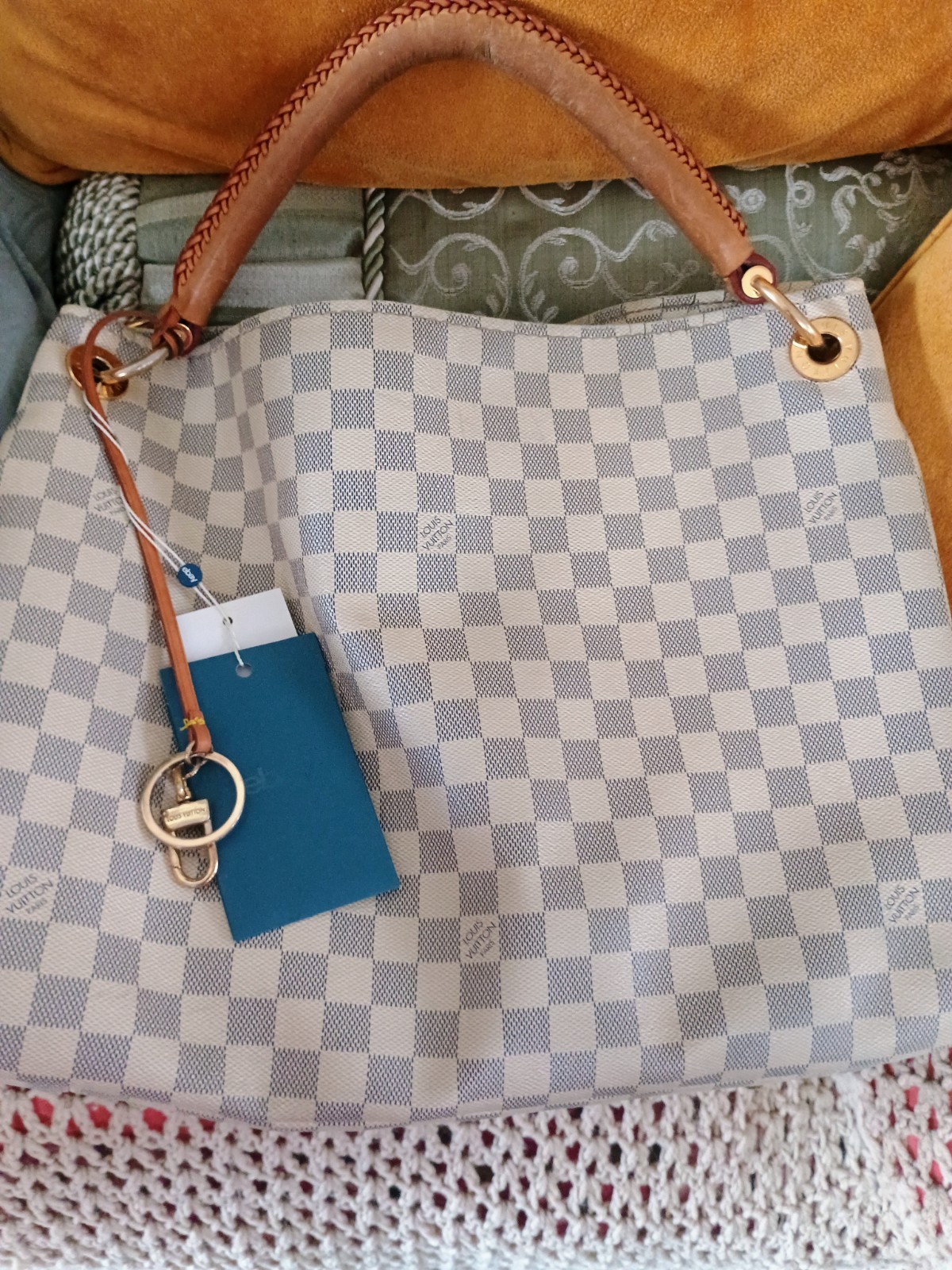 AUTHENTIC LOUIS VUITTON DAMIER AZUR ARTSY MM DUST COVER AUTHENTICATION CARDS