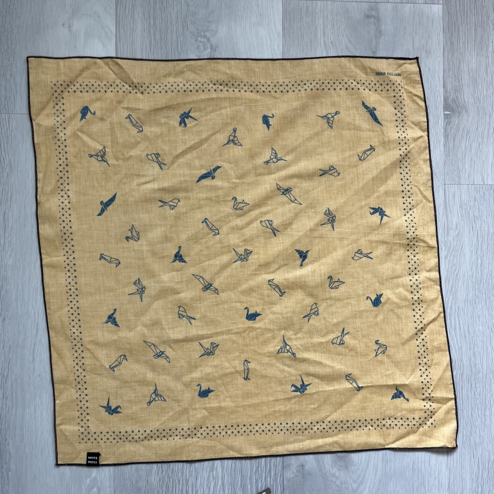 White Moss Paper Crane Scarf Yellow Gold Square Handkerchief Bandana