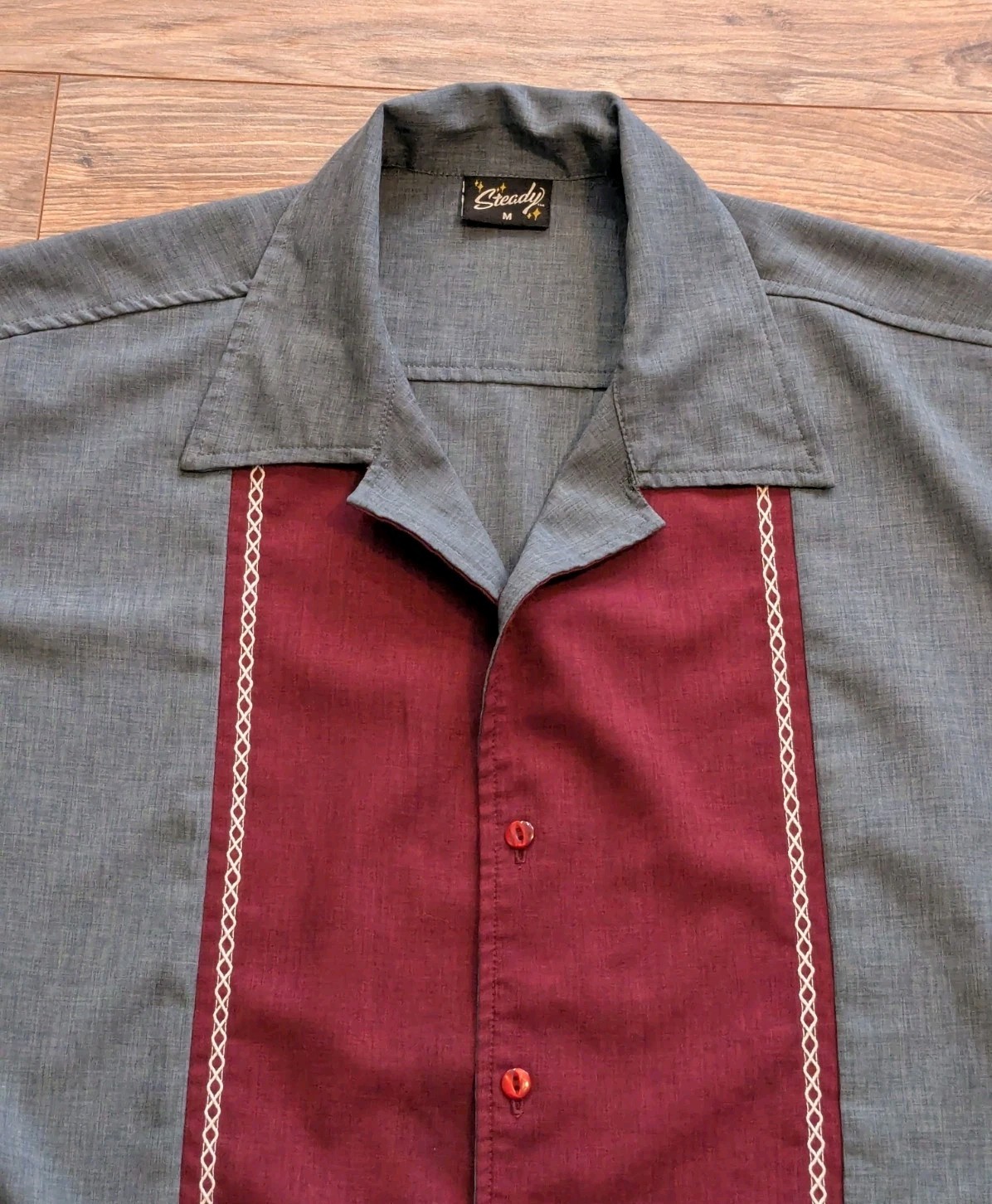 VTG 90s Steady Retro Colorblock Bowling Shirt Mens Camp Collar Rockabilly – M