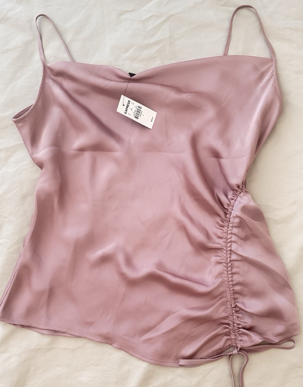 Guess Women’s Side-Ruched Camisole Top Pale Mauve Pink Color SZ Large – NWT