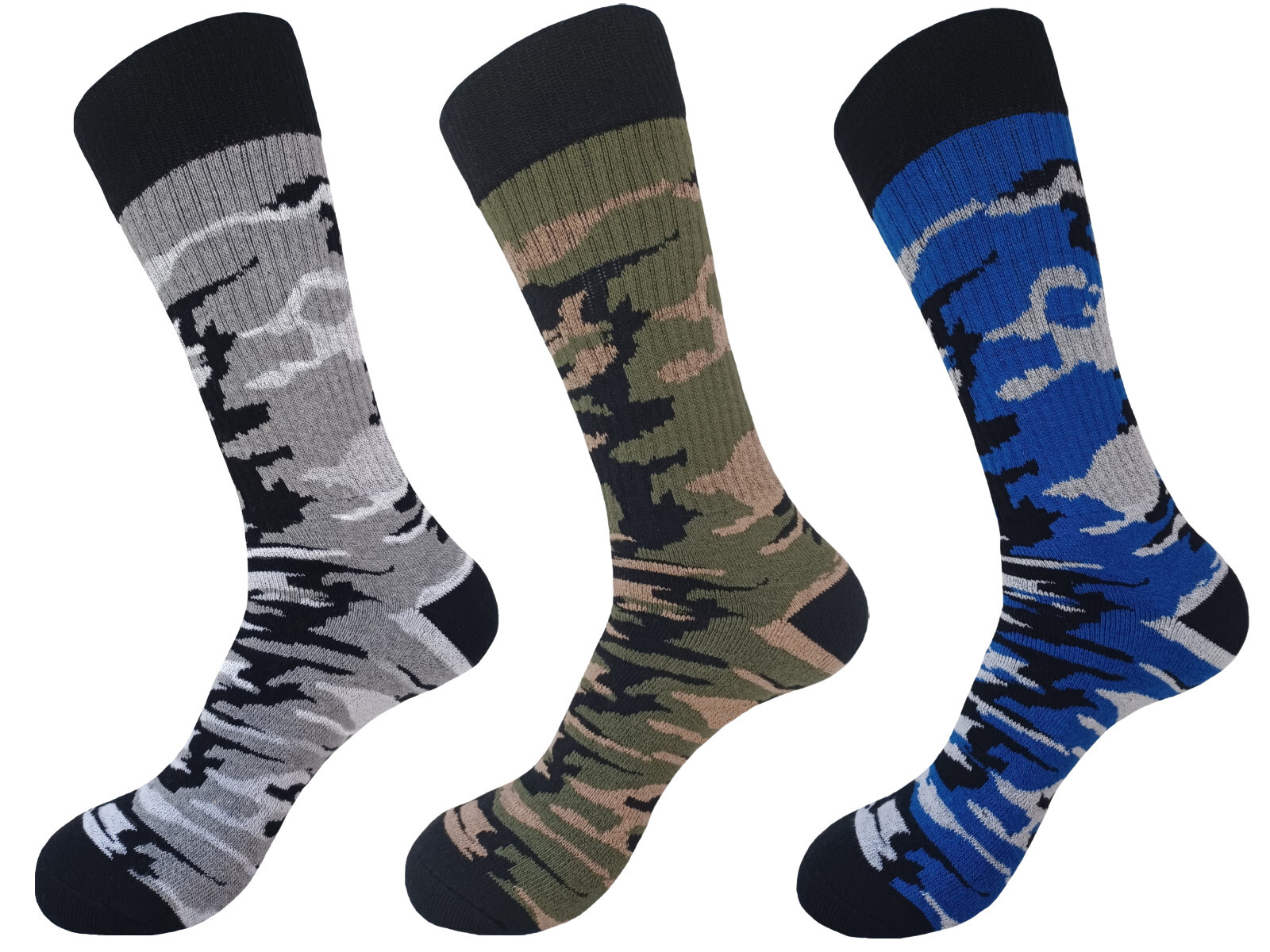 3PK COTTON CAMOUFLAGE CREW ARMY SOCKS SIZE 10-13 TRUE TO SIZE HIKING SOCKS