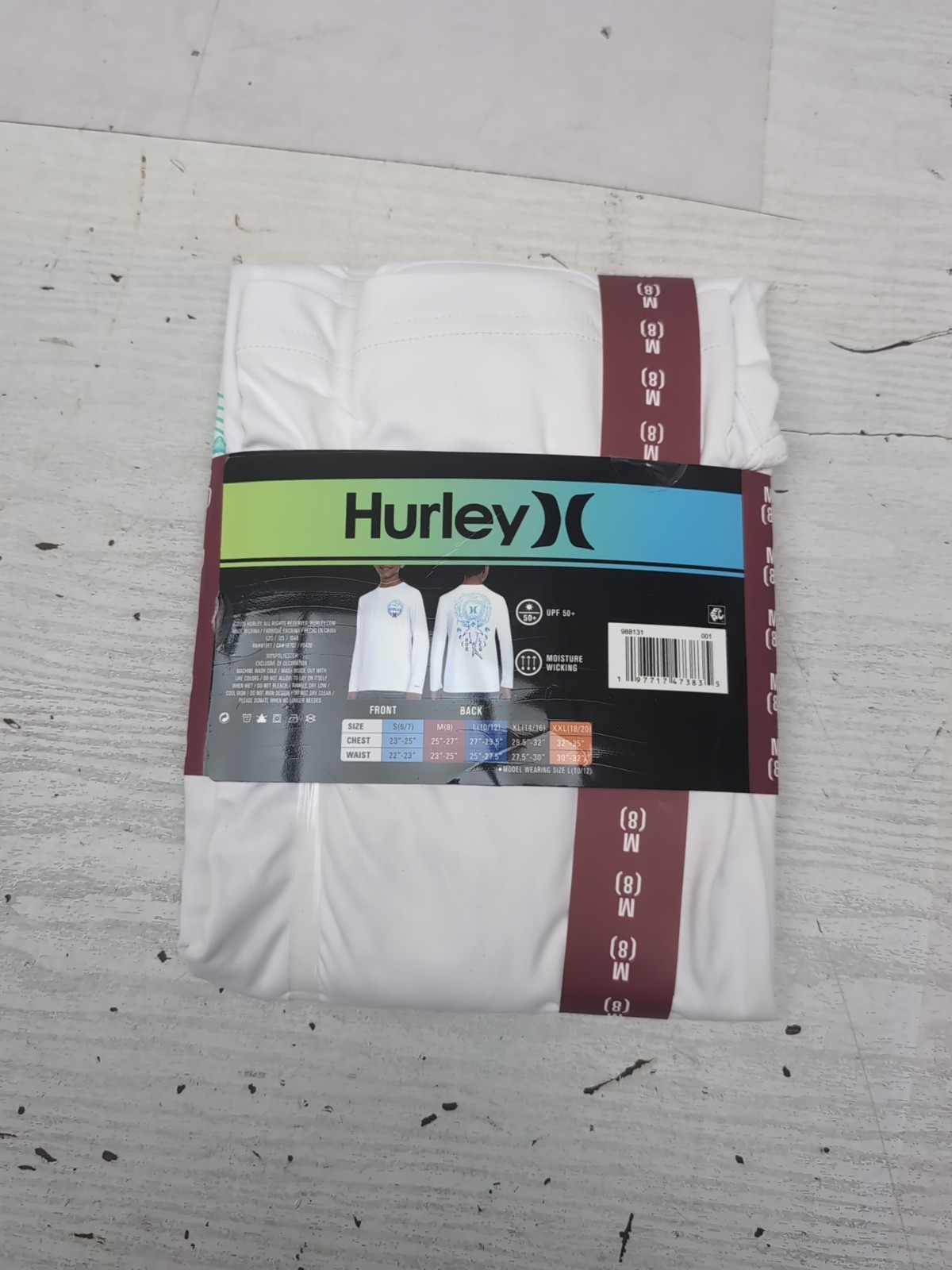 Hurley Youth Boy’s UPF 50+ Long Sleeve Swim Top Sz M/8 White A45
