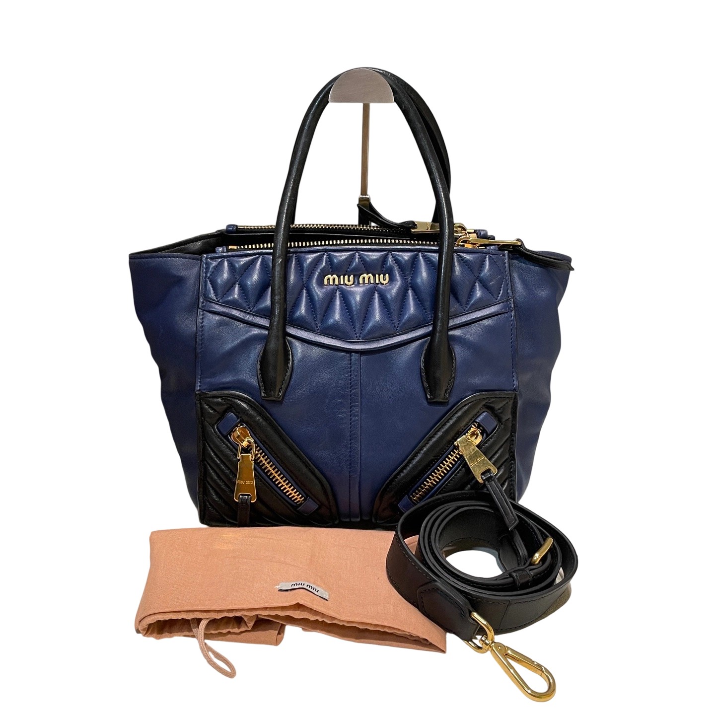Miu Miu Quilted Leather Navy Large Top Handle Crossbody Bag
