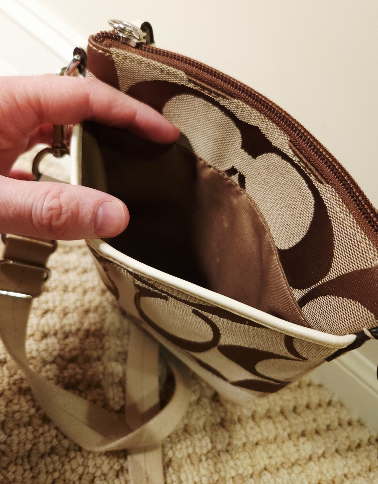 Coach | Vintage Small Brown Monogram CC Canvas Beige Crossbody Bag Pouch Purse