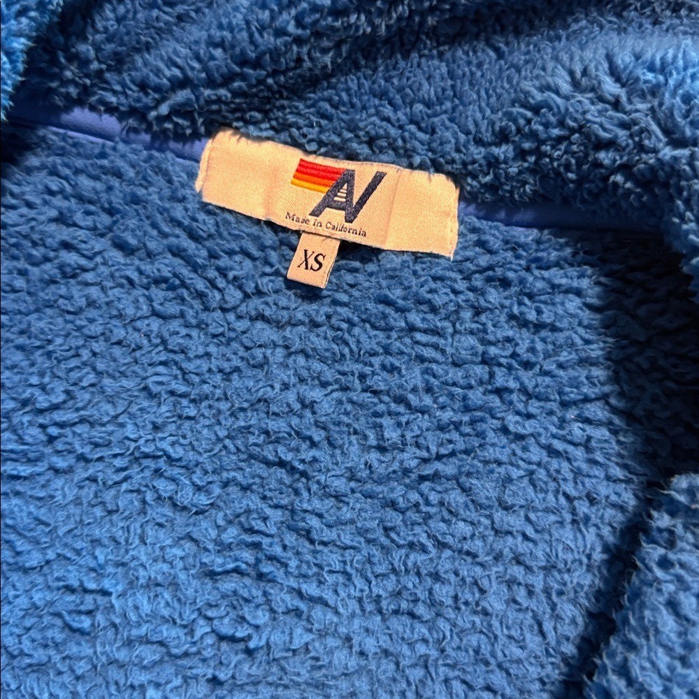Aviator Nation Teddy Plush Half Zip Jacket Pullover Sweatshirt Blue Cina XS