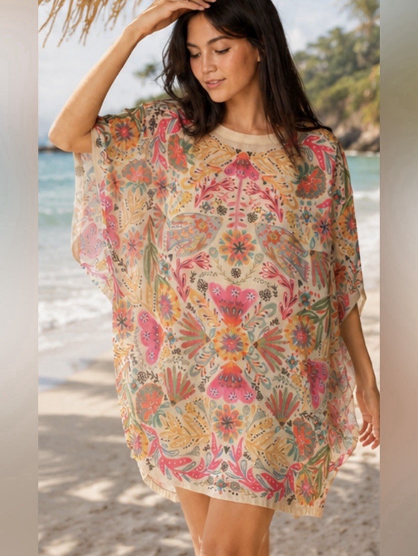 Natural Life Dress Size M Happy Days Shift Oversized Floral Sheer Boho Beach