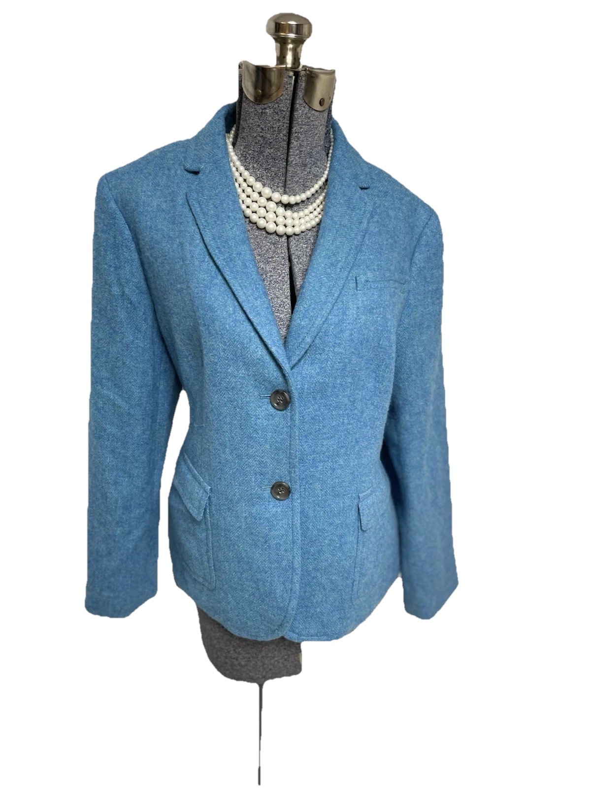 Talbots Turquoise Blazer Size 16P Fits 12P Petite Jacket Wool Blend Pockets Blue