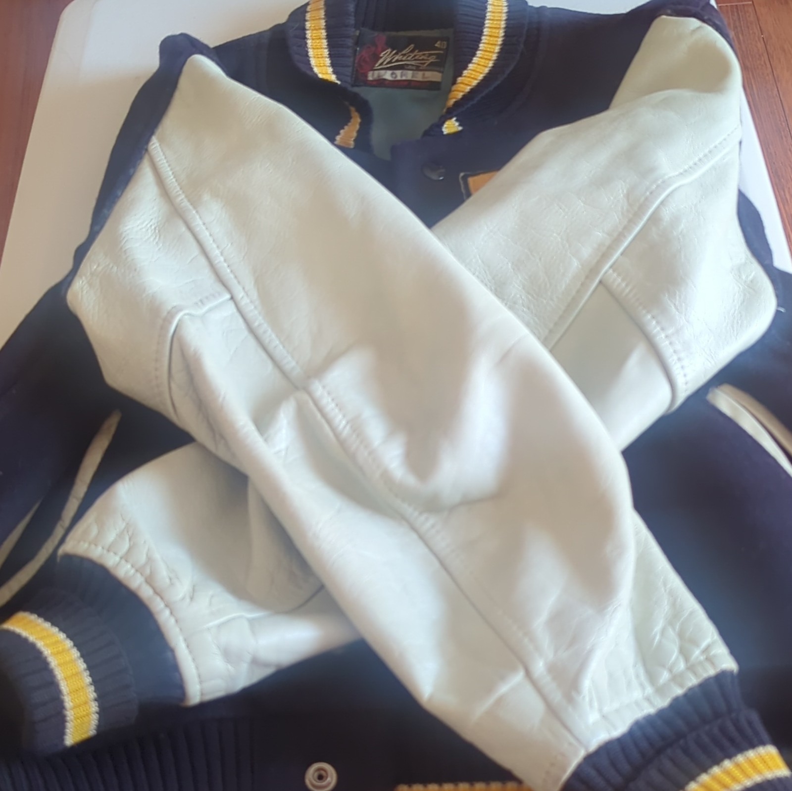 Whiting Men’s Varsity Letterman Jacket Blue/White/Yellow Size 40 Snap Pockets